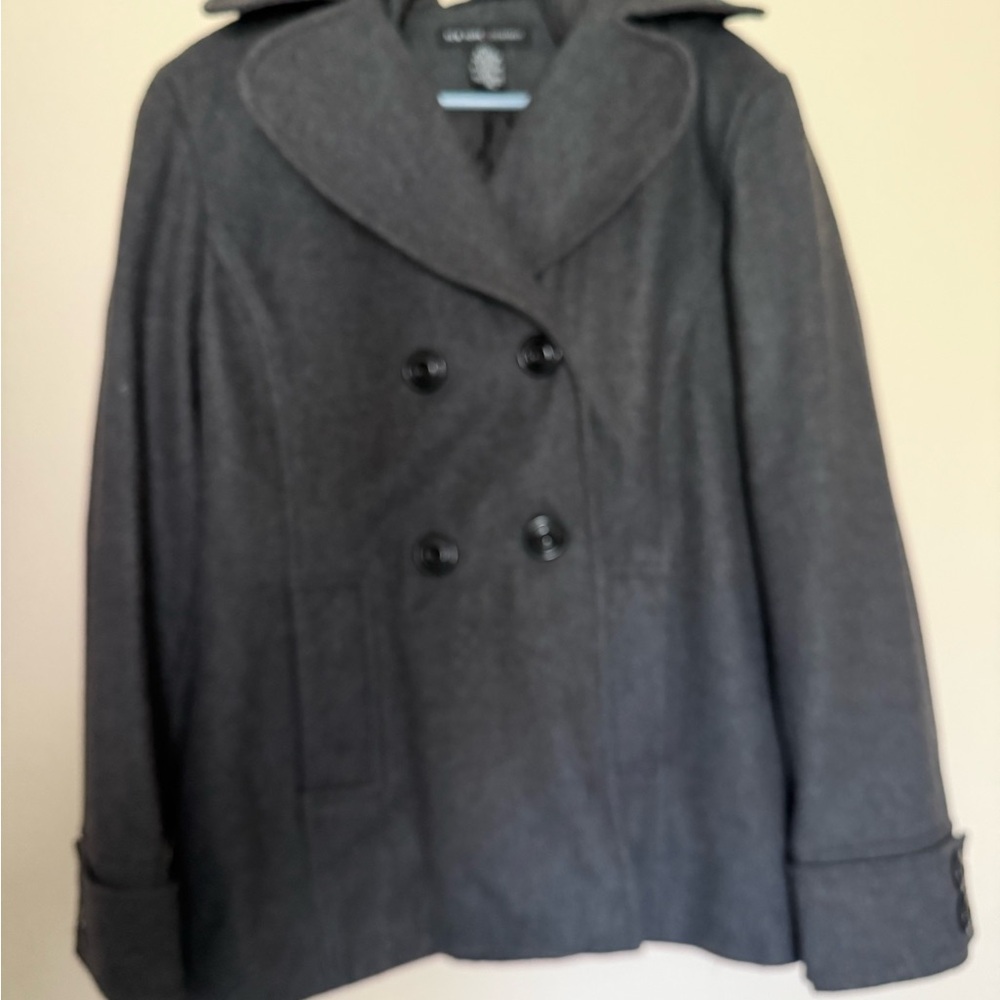 New York & Company Gray Peacoat with Structured Shoulders